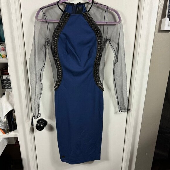 Philipp Plein “The Outsider” Embellished Sheer Sleeve Bodycon Dress – Size Small - Picture 4 of 13